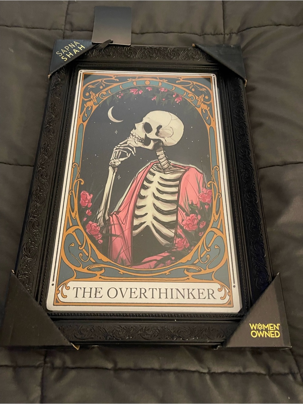 NWT Sapna Shah The Overthinker Art Print by — Pink & Black Skeleton Illustration